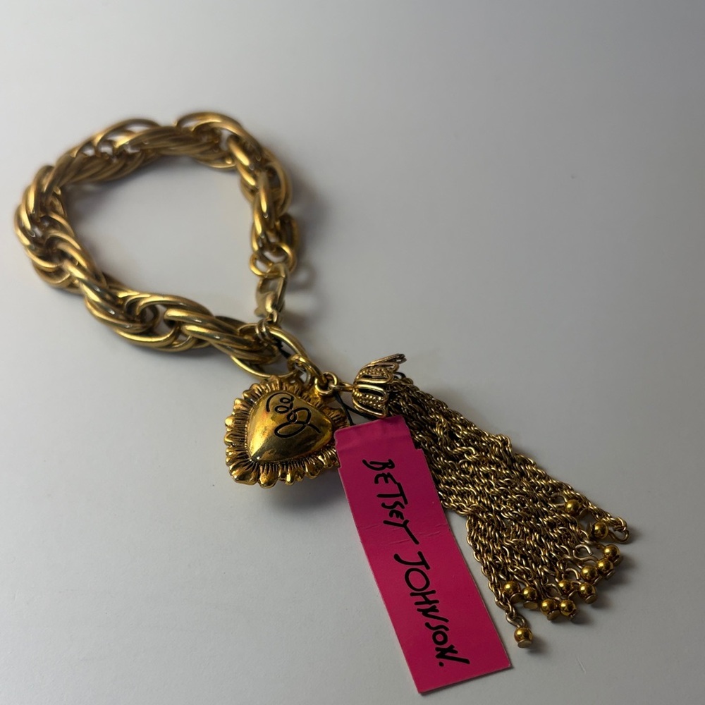 Betsey Johnson Gold Heart and Tassel Bracelet